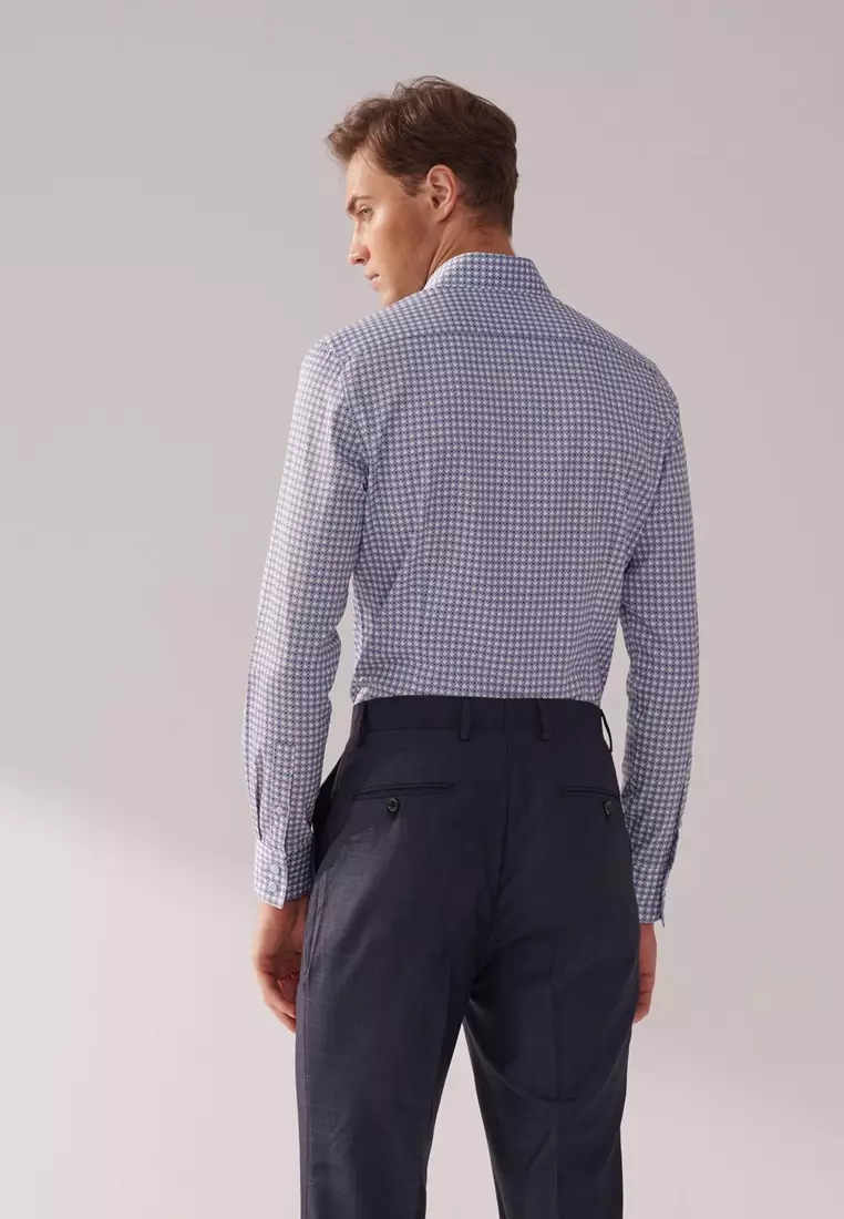 Blue Floral Print Slim Fit Shirt