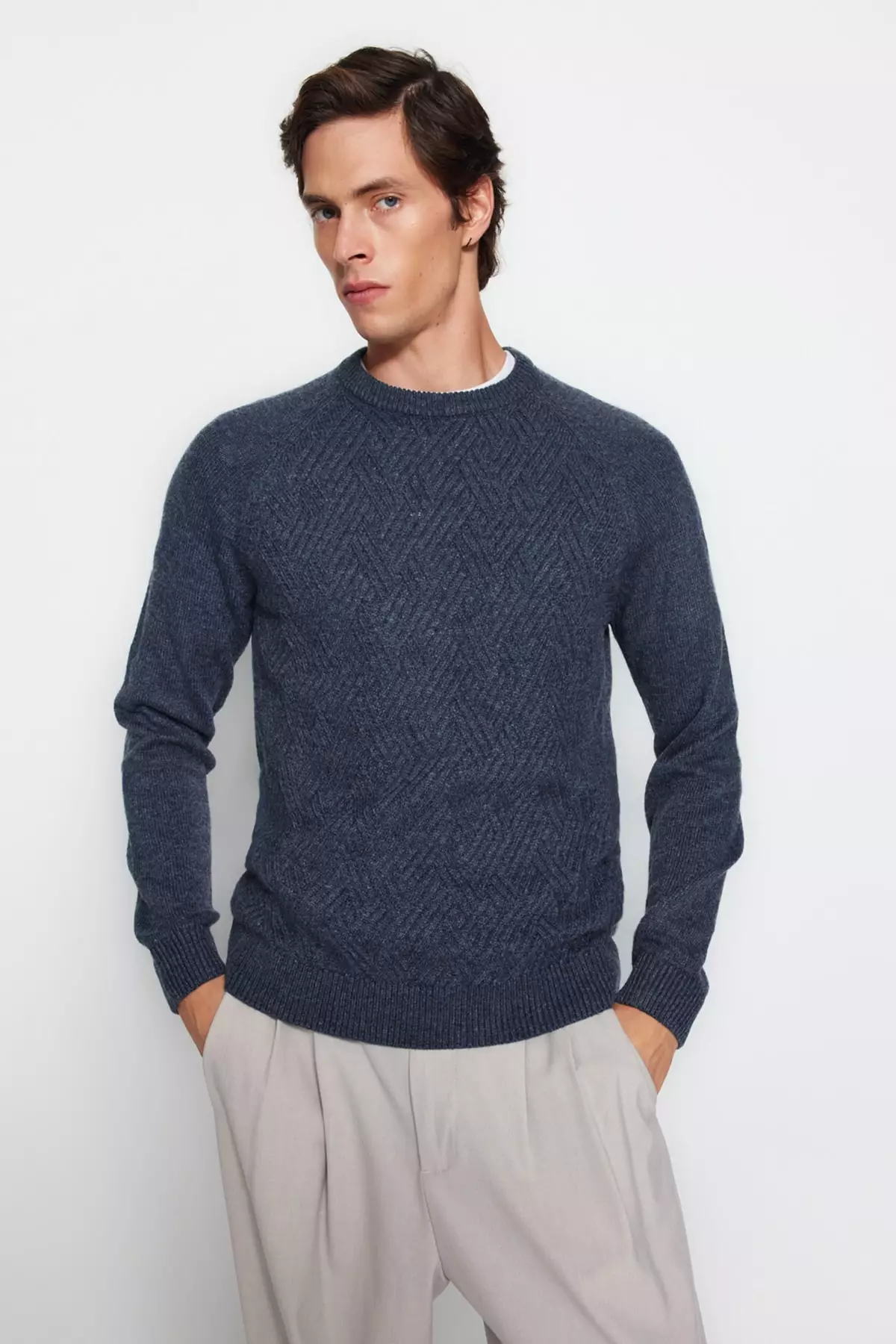 Mens slim fit on sale crew neck sweater