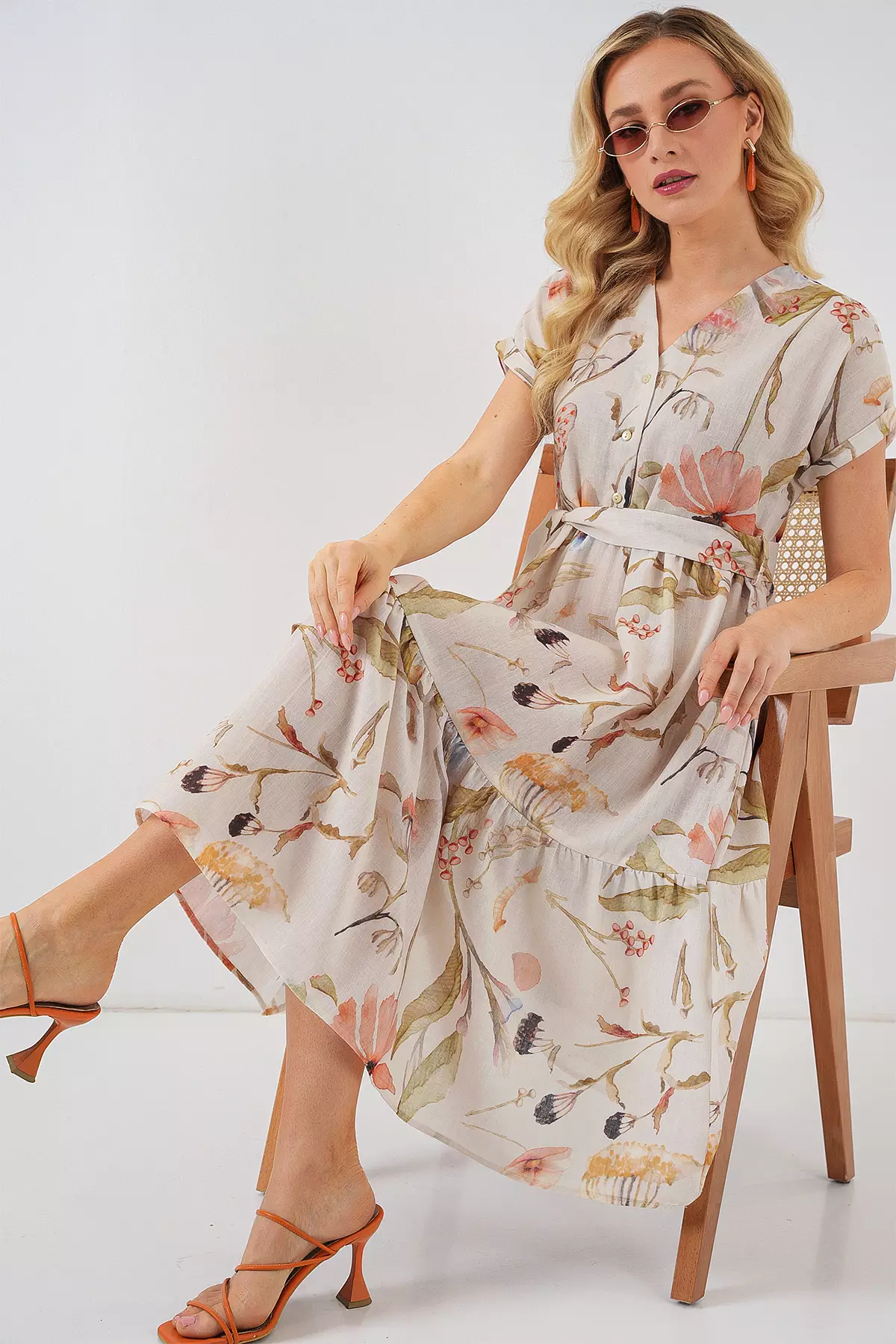 Printed Short Sleeve Shirt Dress