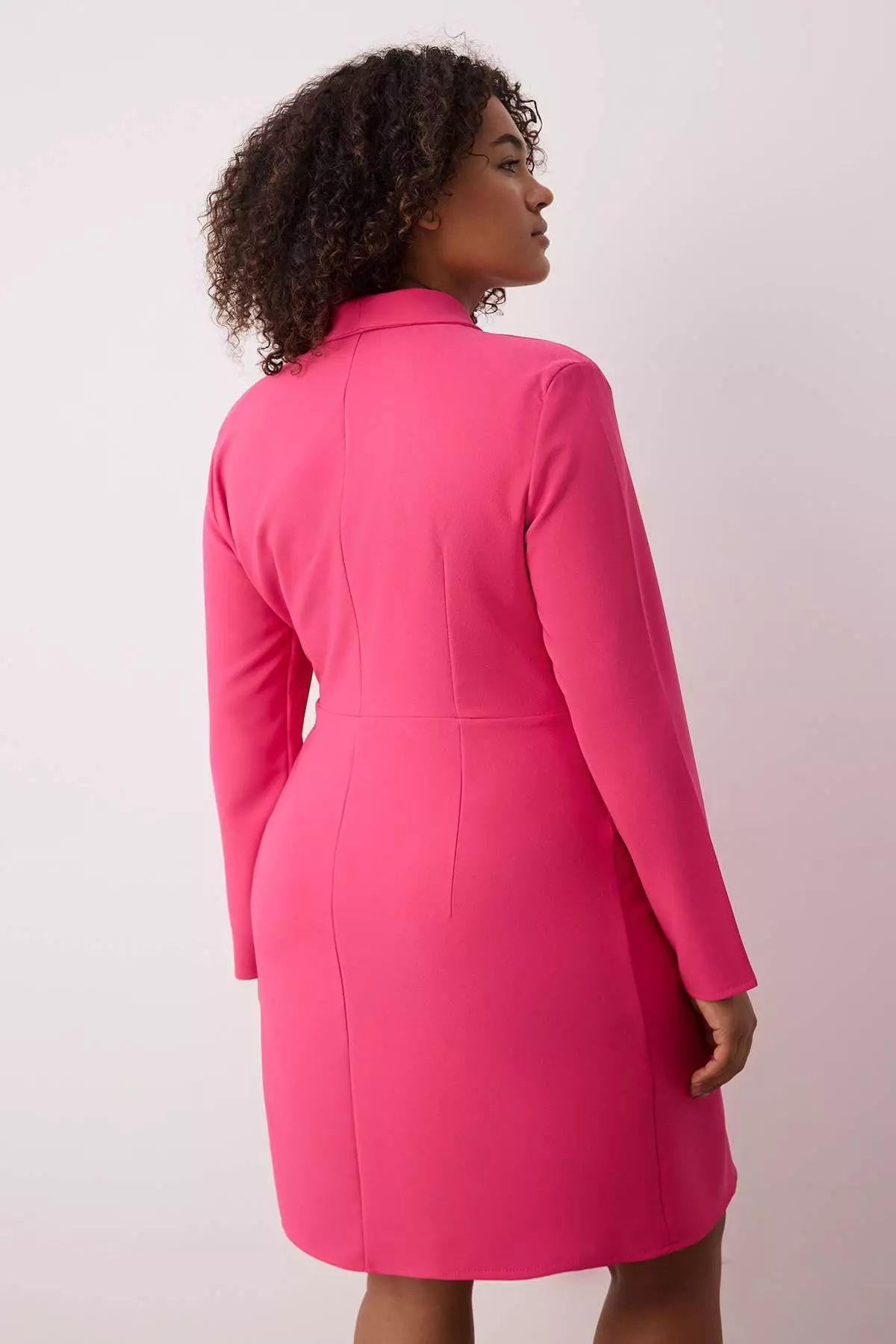 Fuchsia Straight Double Breasted Closure Stylish Mini Woven Plus Size Dress Tbbaw24Ah00058