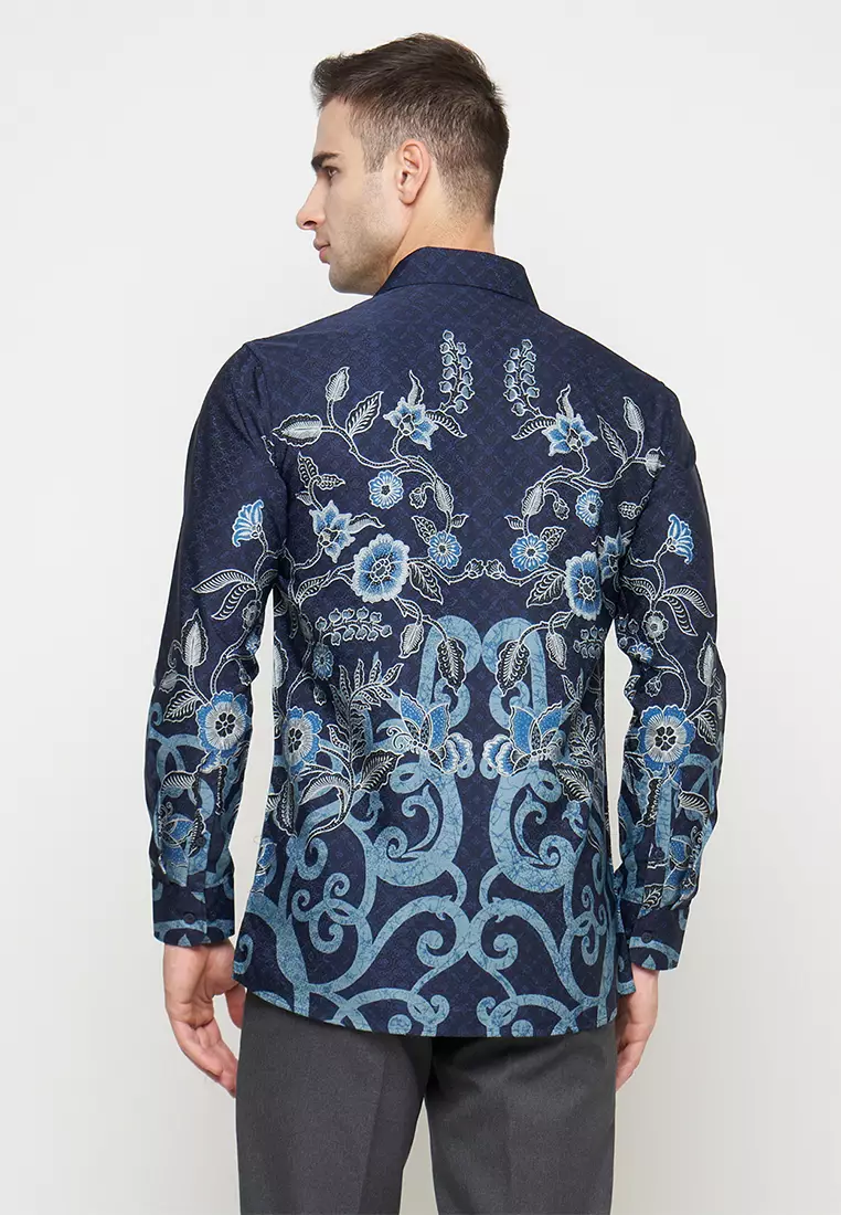 Exclusive Slimfit Kannan Blue Kemeja Batik Pria Lengan Panjang