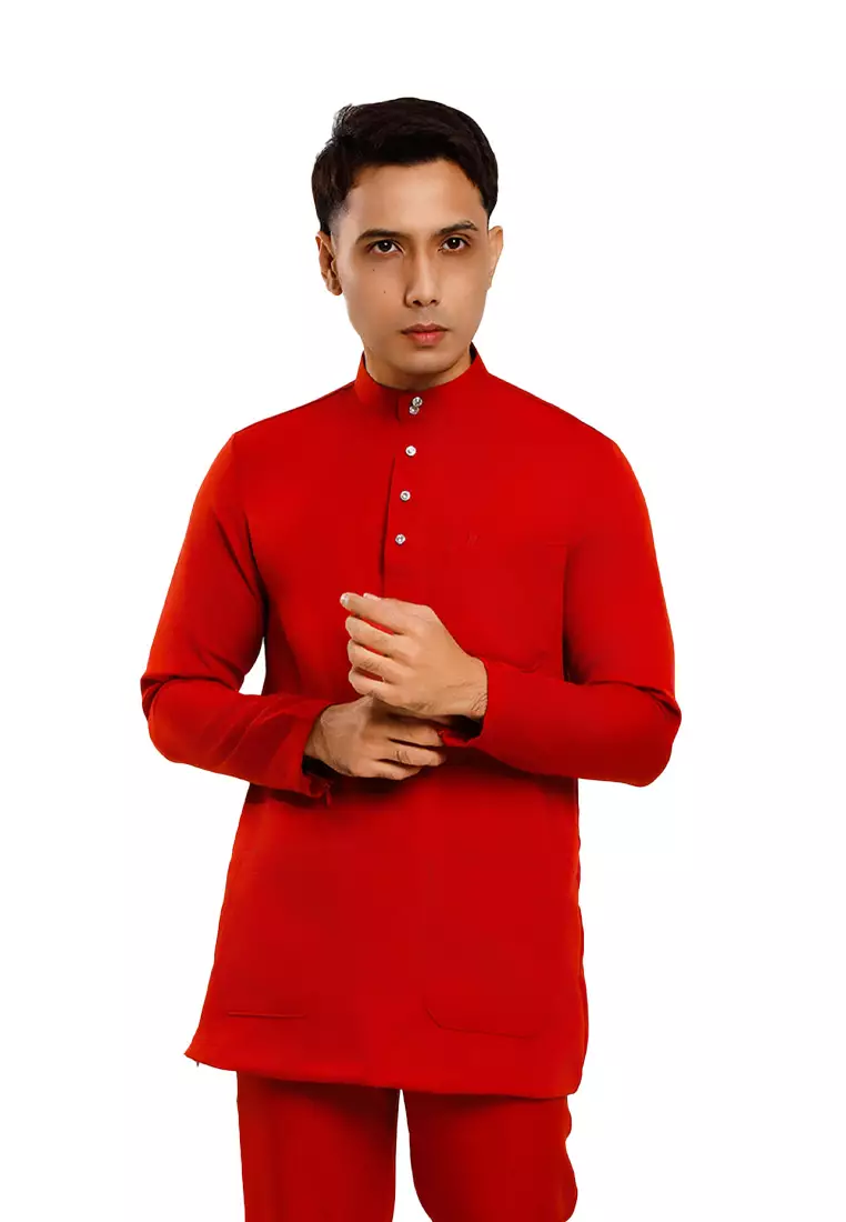 Forest x Hatta Dolmat Baju Melayu Cekak Musang Regular Fit - BM23766-58BrickRed