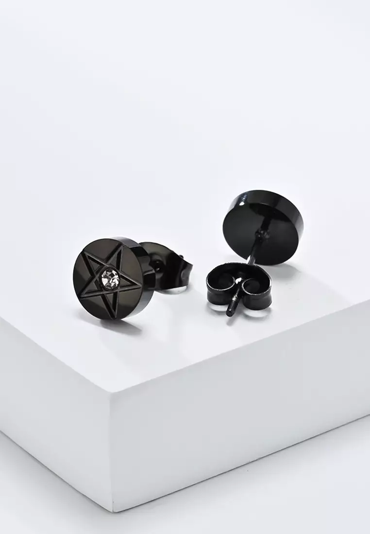 Unisex Titanium Steel Zircon Star Earrings JW QF-E040