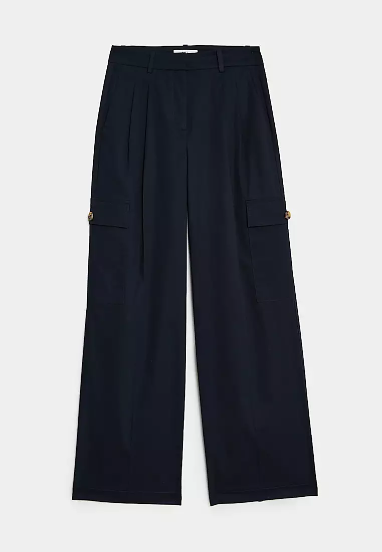 Cotton Rich Cargo High Waisted Trousers