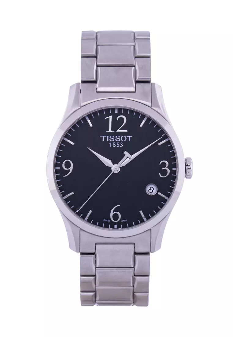 Men s Stylist T Silver Stainless Steel Bracelet and Black Dial Quartz Watch T028.410.11.057.00