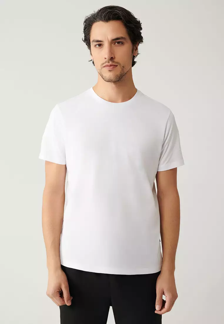 Men's White 100% Cotton Breathable Crew Neck T-Shirt E001000