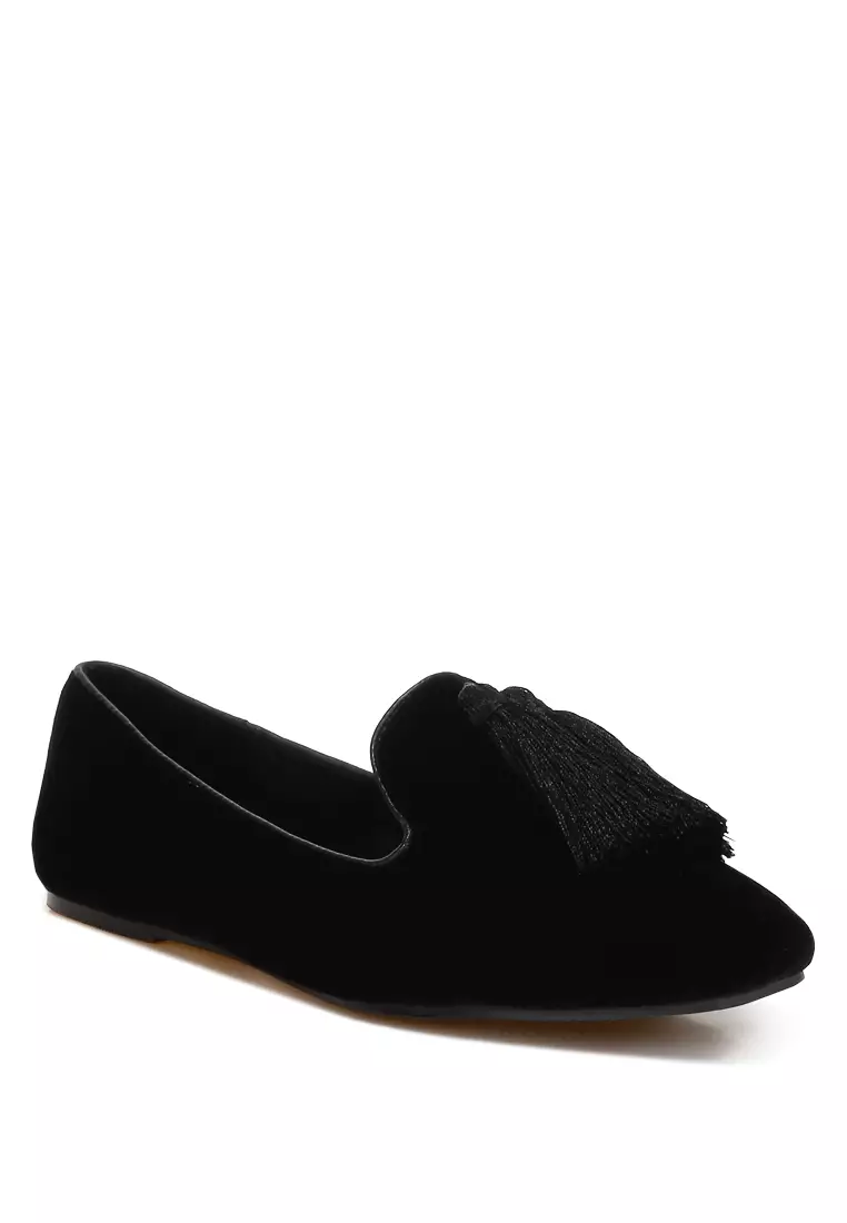 Iconic Tassel Detail Velvet Loafers in Black