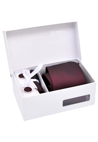 Kings Collection red Burgundy Tie, Pocket Square, Cufflinks, Tie Clip 4 Pieces Gift Set (UPKCBT2022) 04943AC9F3C694GS_1