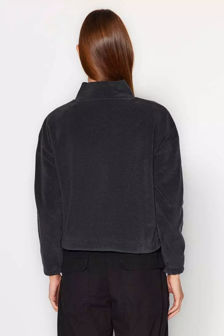 Zipper Detail Fleece Knitted Sweatshirt