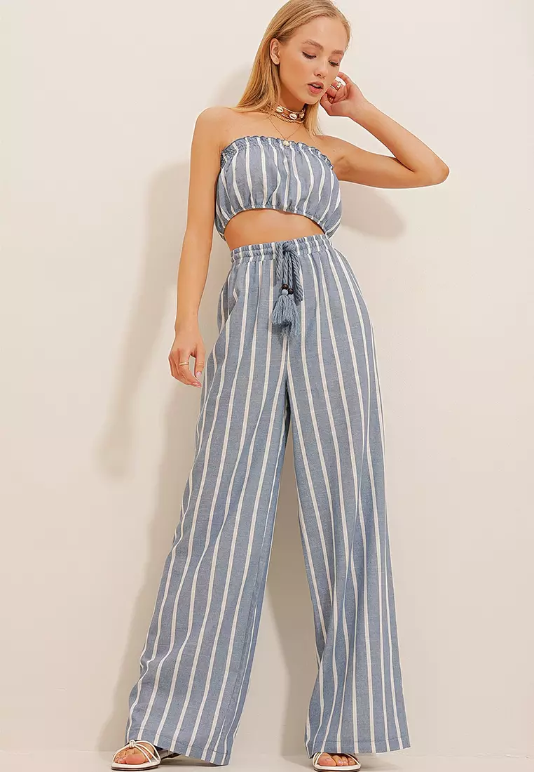 White crop top hot sale pants set