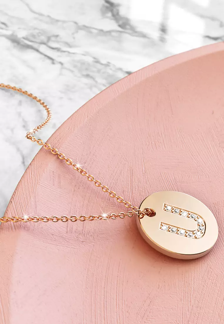 Initials Fabulous Alphabet Letter Necklace Rose Gold Layered Steel Jewellery - U