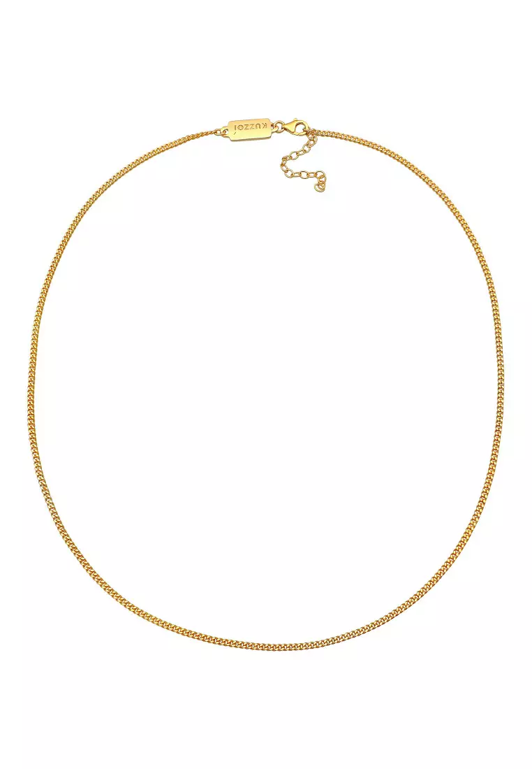 EXCLUSIVE Kalung Perhiasan Perak 925 Pria Curb Chain Basic Gold Plated