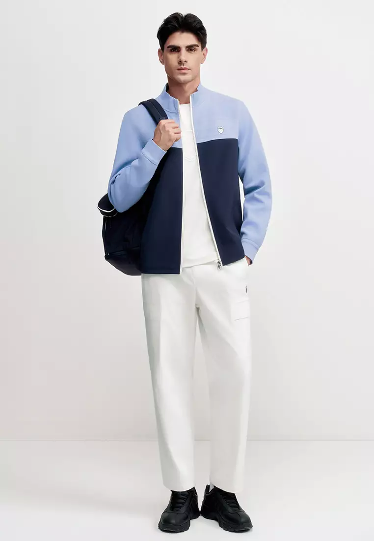 MEN'S LOGO COLOR BLOCK KNIT PATCHWORK JACKET