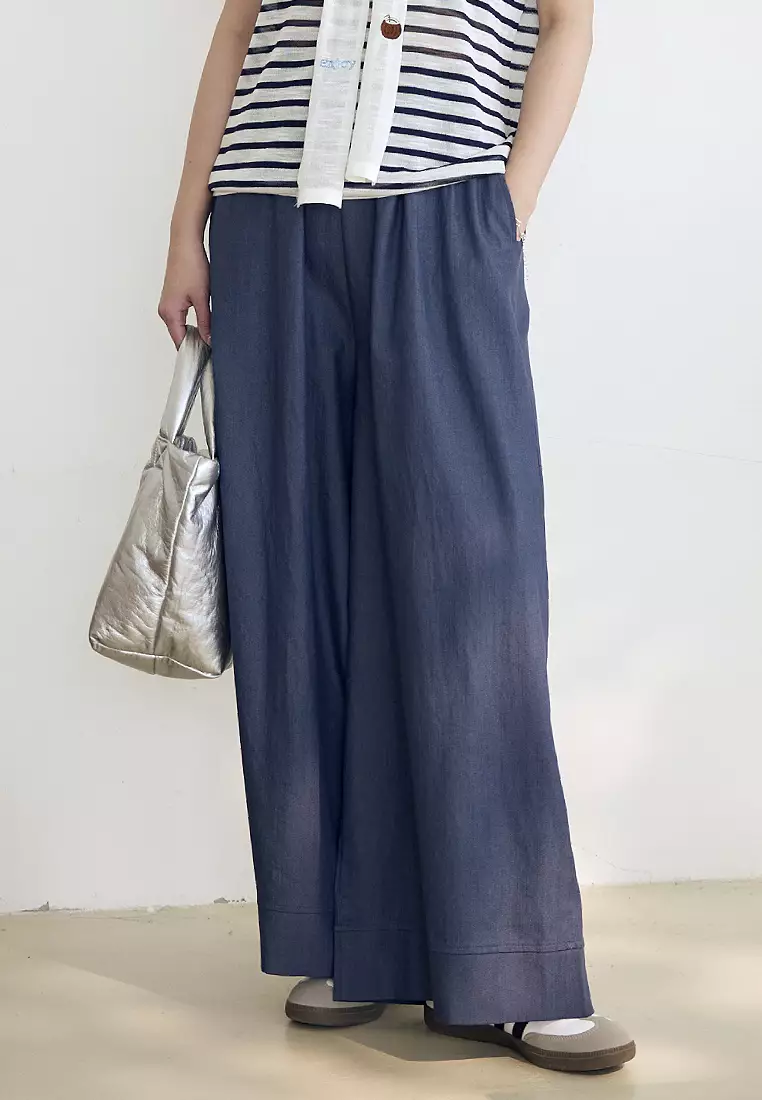 Plain Wide-Leg Elasticated Trousers [BA7879]