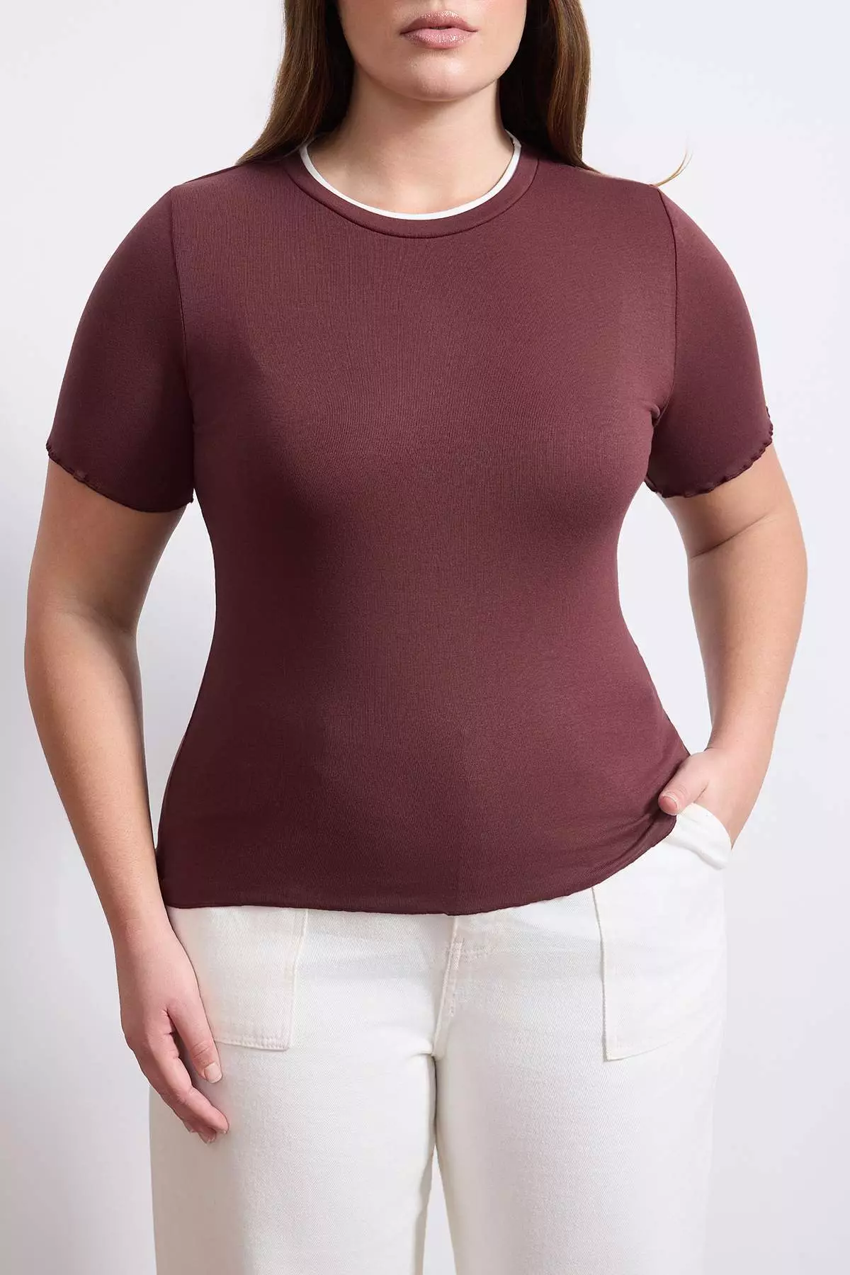 Wardrobe Essentials Brown Collar Piped Detail Soft Keys Knitted Blouse Tbbss26Af00025