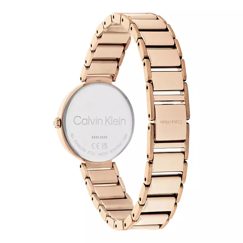 Jam Tangan Wanita Calvin Klein Minimalistic T Bar 25200140 Ladies White Dial Rose Gold Stainless Steel Strap