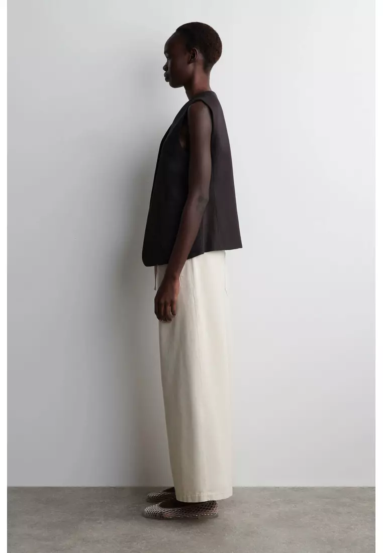 CROPPED DENIM WIDE-LEG TROUSERS