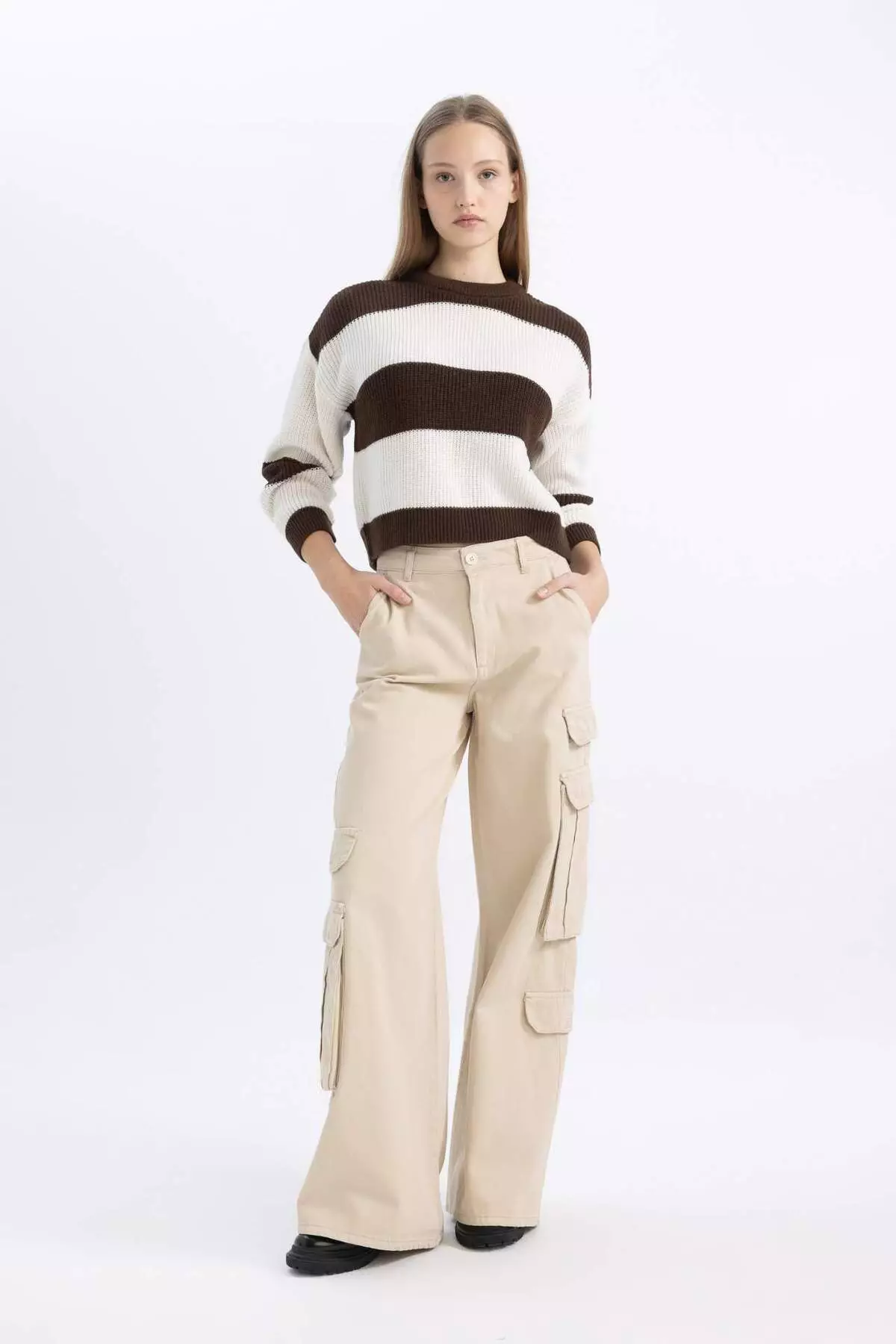 Coool Oversize Wide Fit Crew Neck Striped Sweater X4931Az24Wn