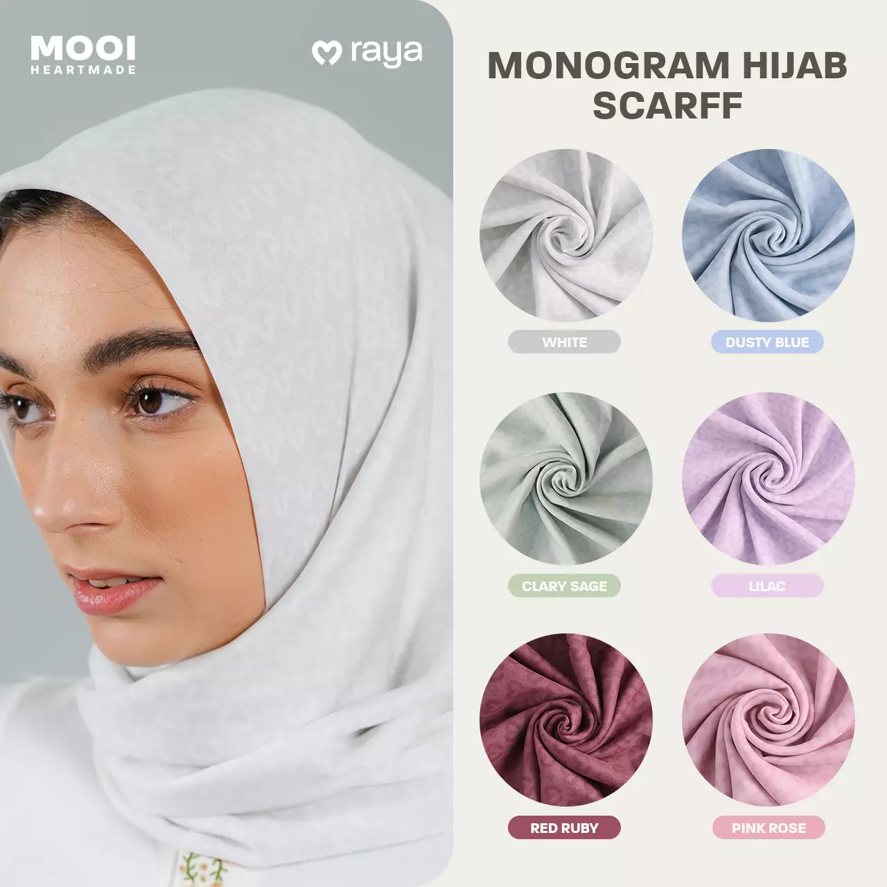 Mooi Monogram Hijab Print Scarf Print Voal - Pink Rose