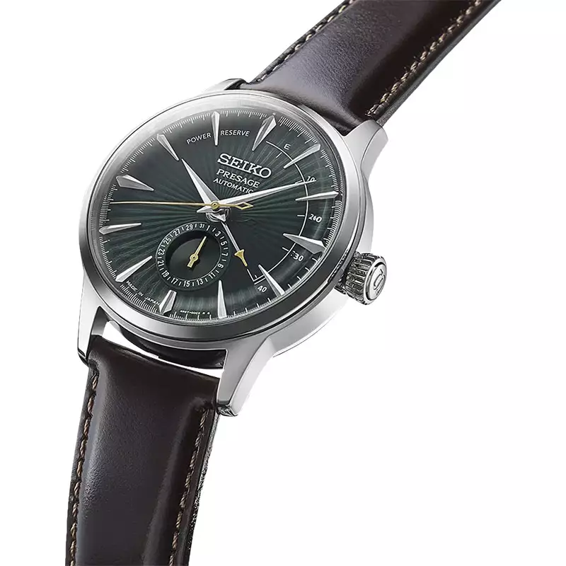 Jam Tangan Pria Seiko Presage SSA459J1 Cocktail Time Midnight Mockingbird Automatic Green Dial Brown Leather Strap
