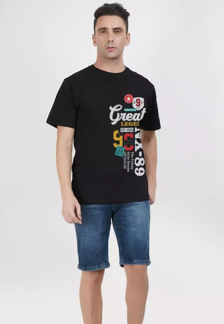 Great Street Wear Black Cotton Blend Short Sleeve Crew Neck Relaxed Tee