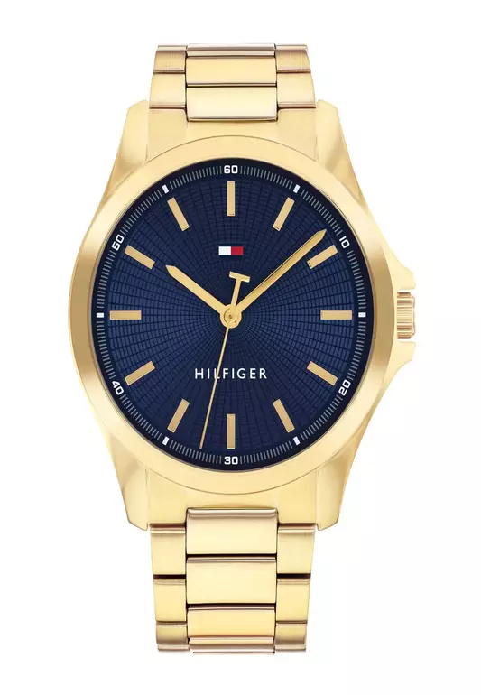 Men's Gold Stainless Steel Bracelet & Blue Dial Quartz Watch - TH1710679