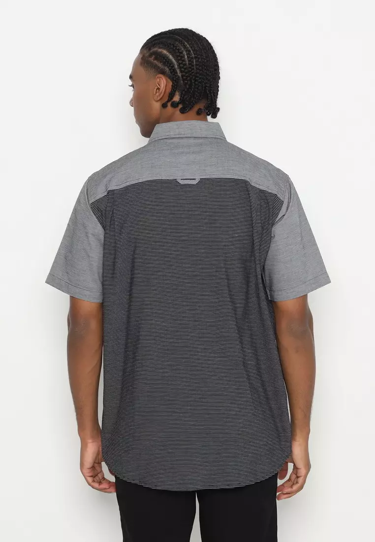 RBJ Kemeja Salur Kombi Hitam Regular Fit Pria