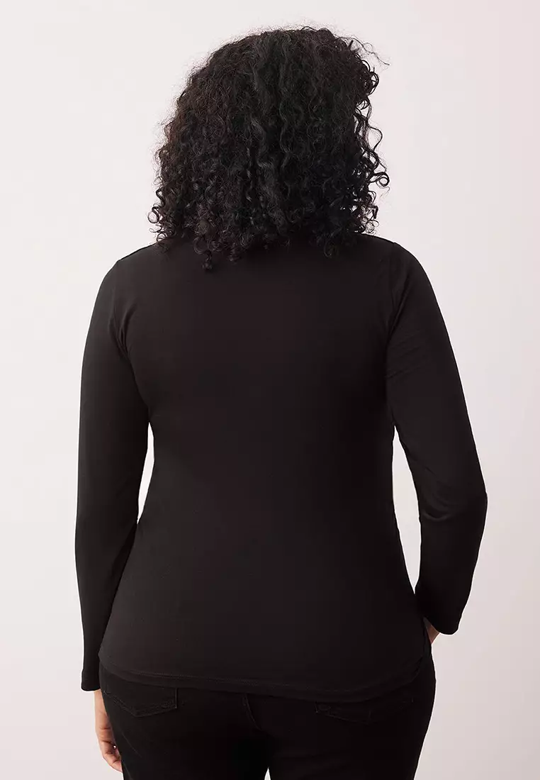 Black Square Collar Gather/Drape Detail Slim/Fitted Knitted Plus Size Blouse Tbbaw26Af00022
