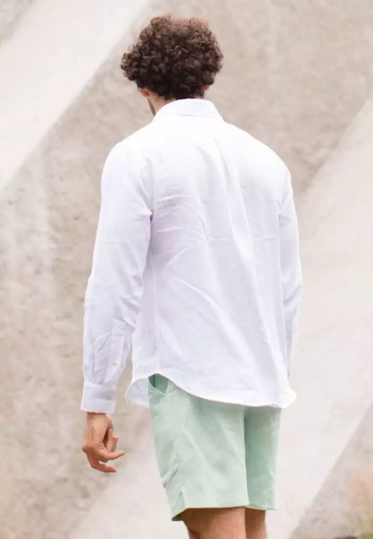 Winter Kemeja Linen Lengan Panjang Pria Putih| Linen Long Sleeve Shirt Men White