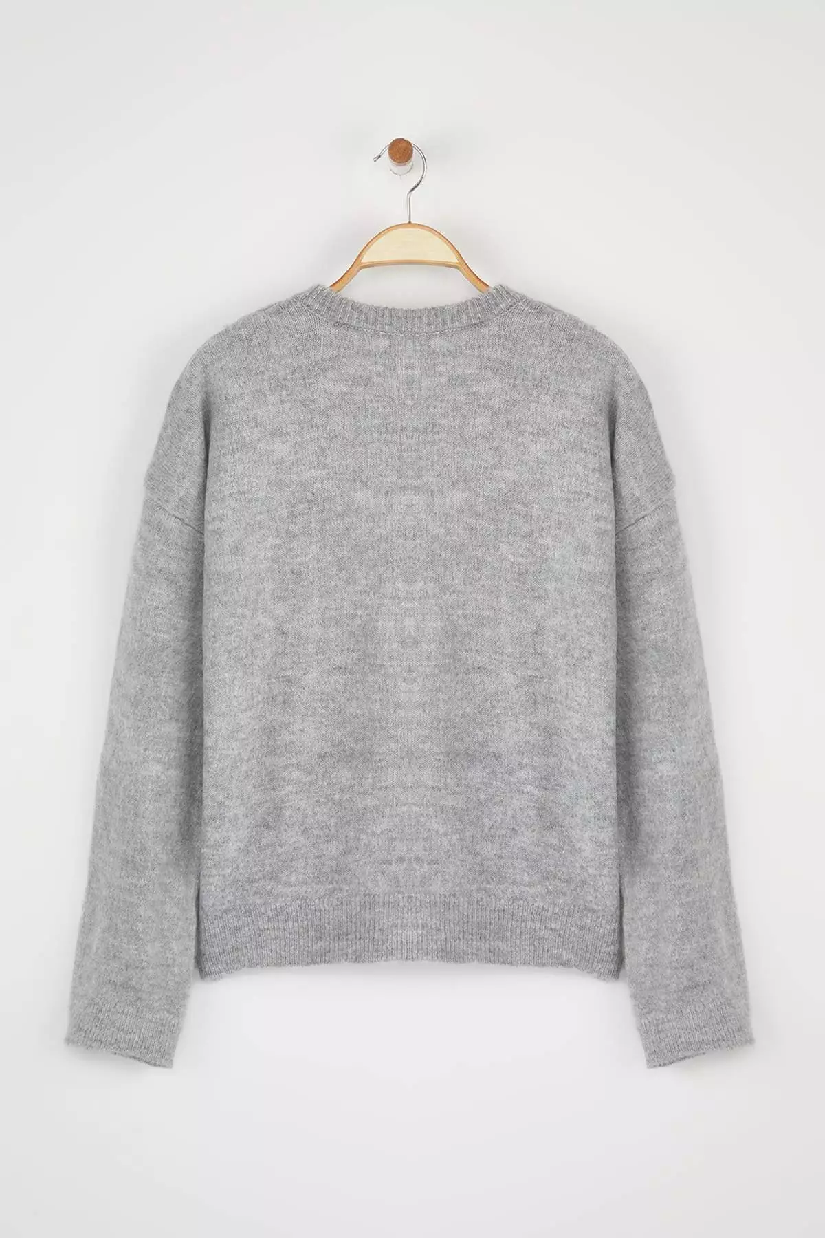 Gray Soft Textured Wide Fit Basic Knitwear Sweater