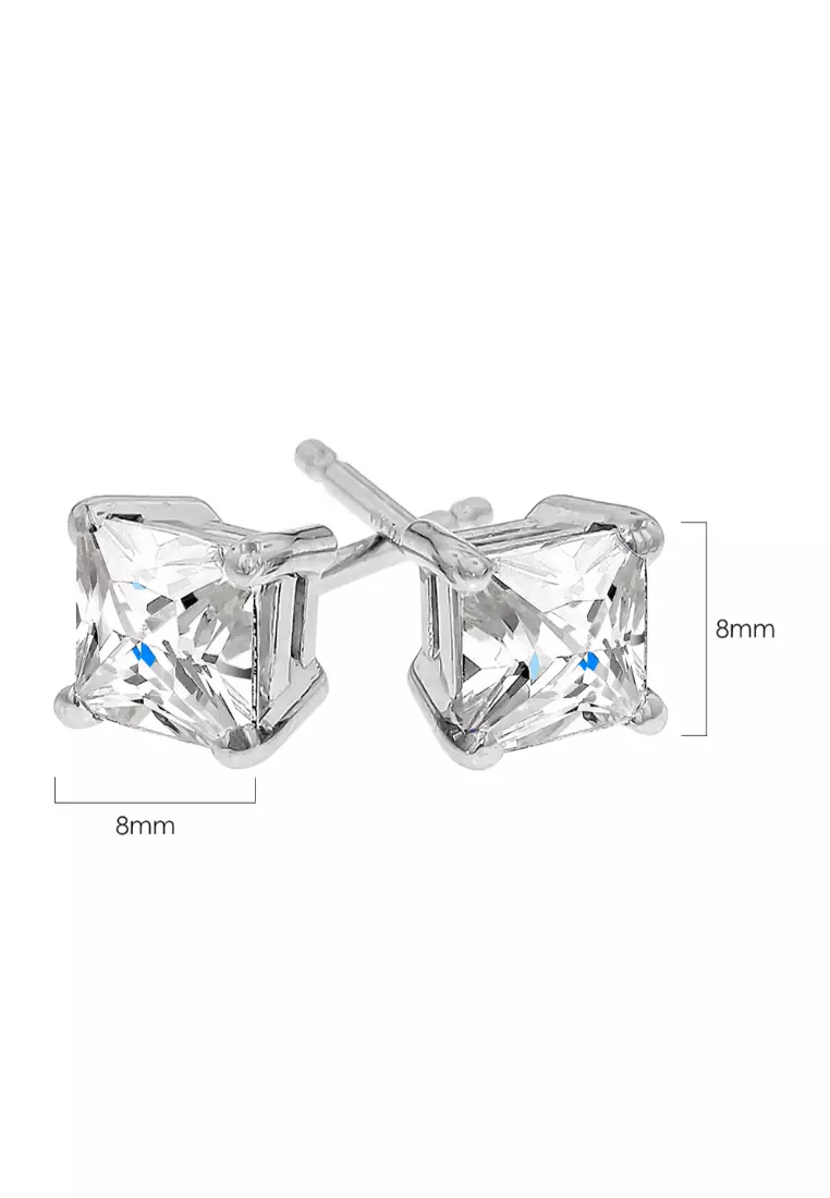 Radiant Stud Earrings 8mm-White Gold/Clear
