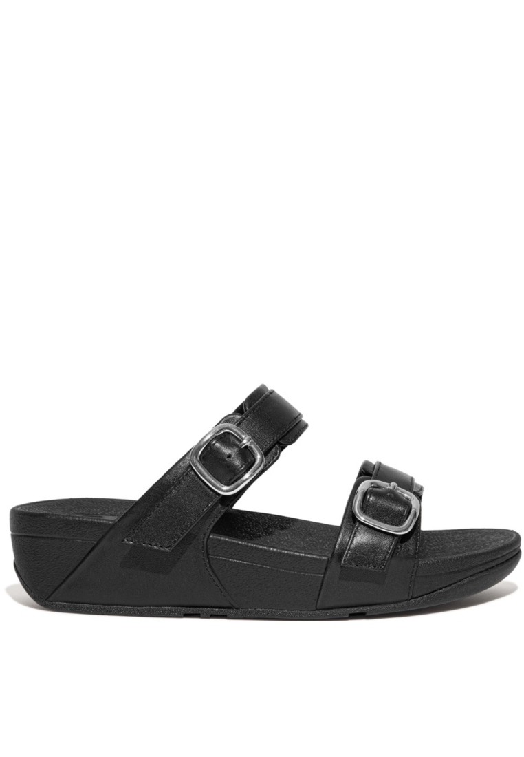 FitFlop LULU Women's Adjustable Leather Slides - All Black - ES7-090
