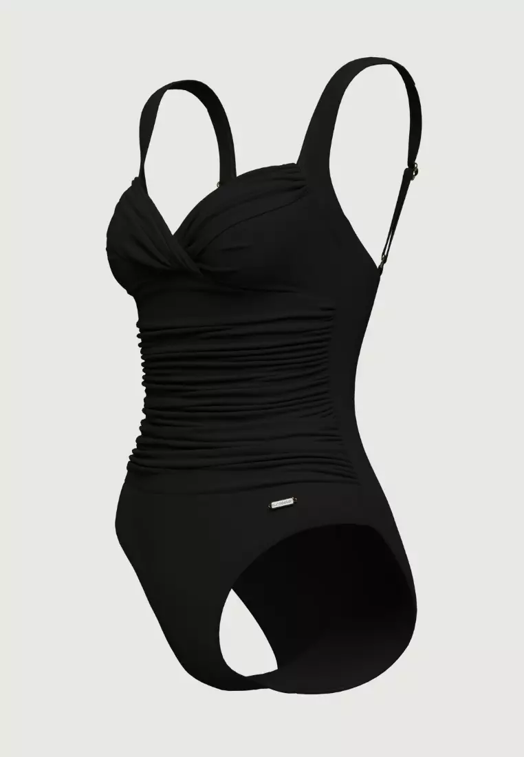 Core Solid Black Plus Cup Cross Front Onepiece