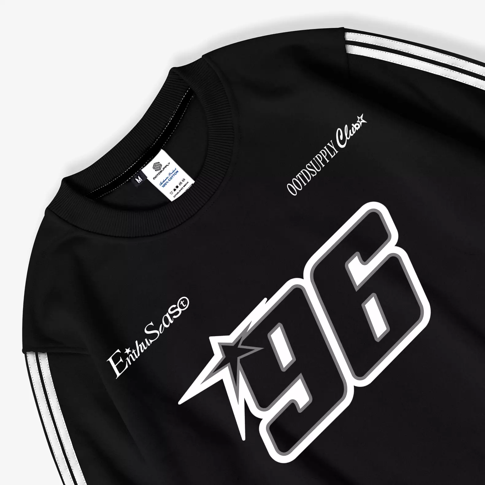 OOTDSUPPLY Crewneck Hustle 96 Strings Black | Sweater Pria & Wanita | CNSTRING003