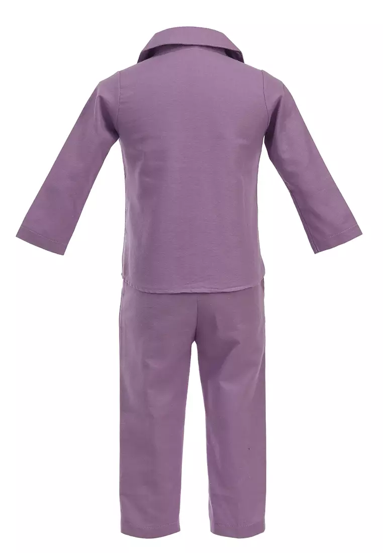 Jourell Setelan Anak Perempuan Blazer Kids One Set Motif Polos Long Sleeve Material Cotton ORIGINAL - Lilac