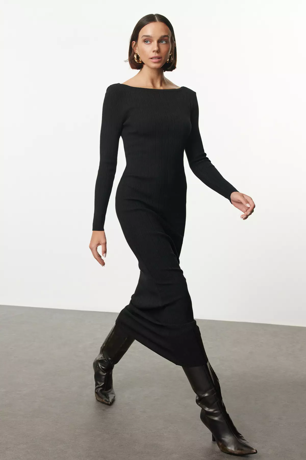 Black Mercerized Look Maxi Knitwear Premium Yarn/Special Yarn Dress