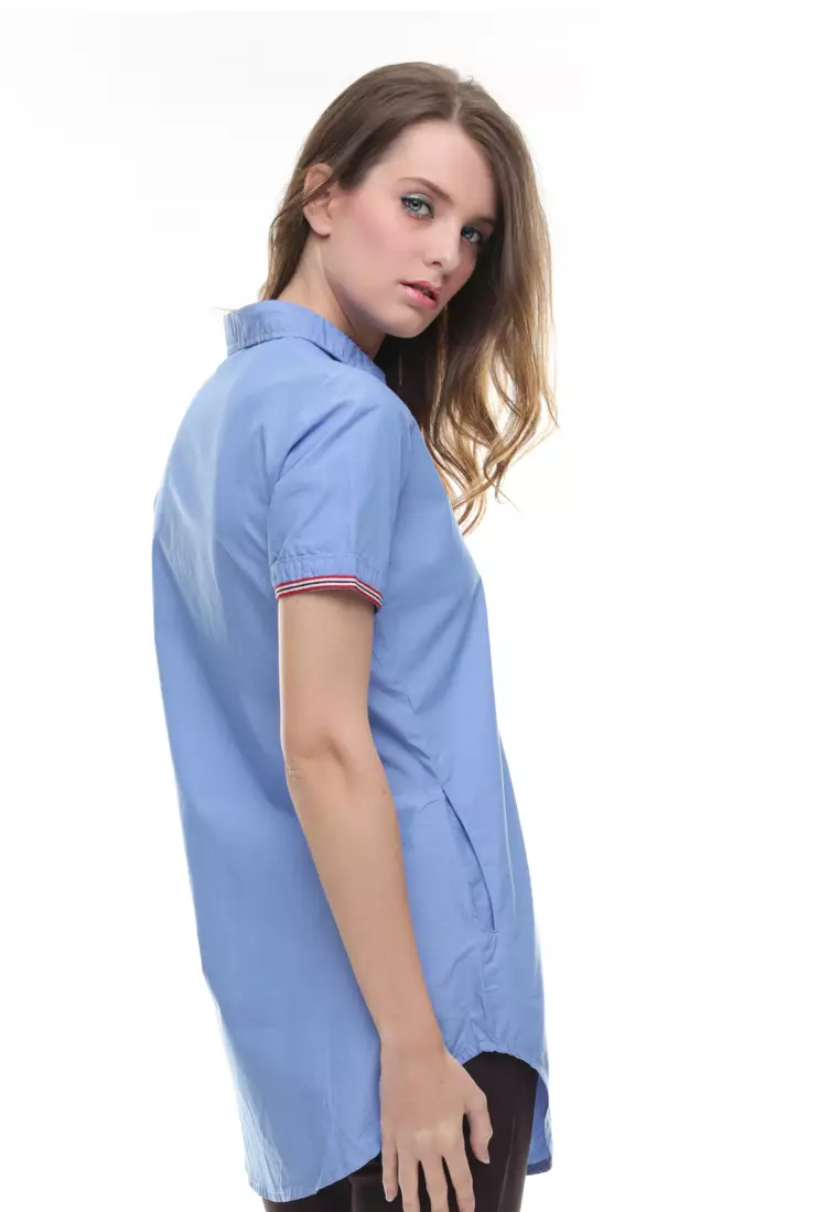 LGS - Regular Fit - Kemeja Wanita - Dress - Kancing Warna - Biru