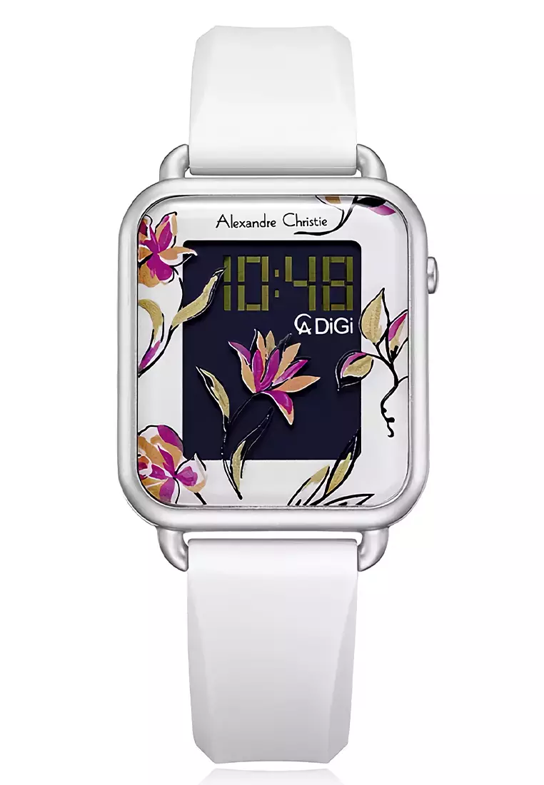 Alexandre Christie - Jam Tangan Wanita - Silver - White Rubber Strap - 9378LHRSSSL