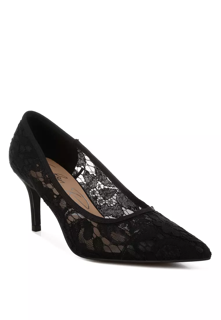Stiletto Heel Lace Pumps in Black
