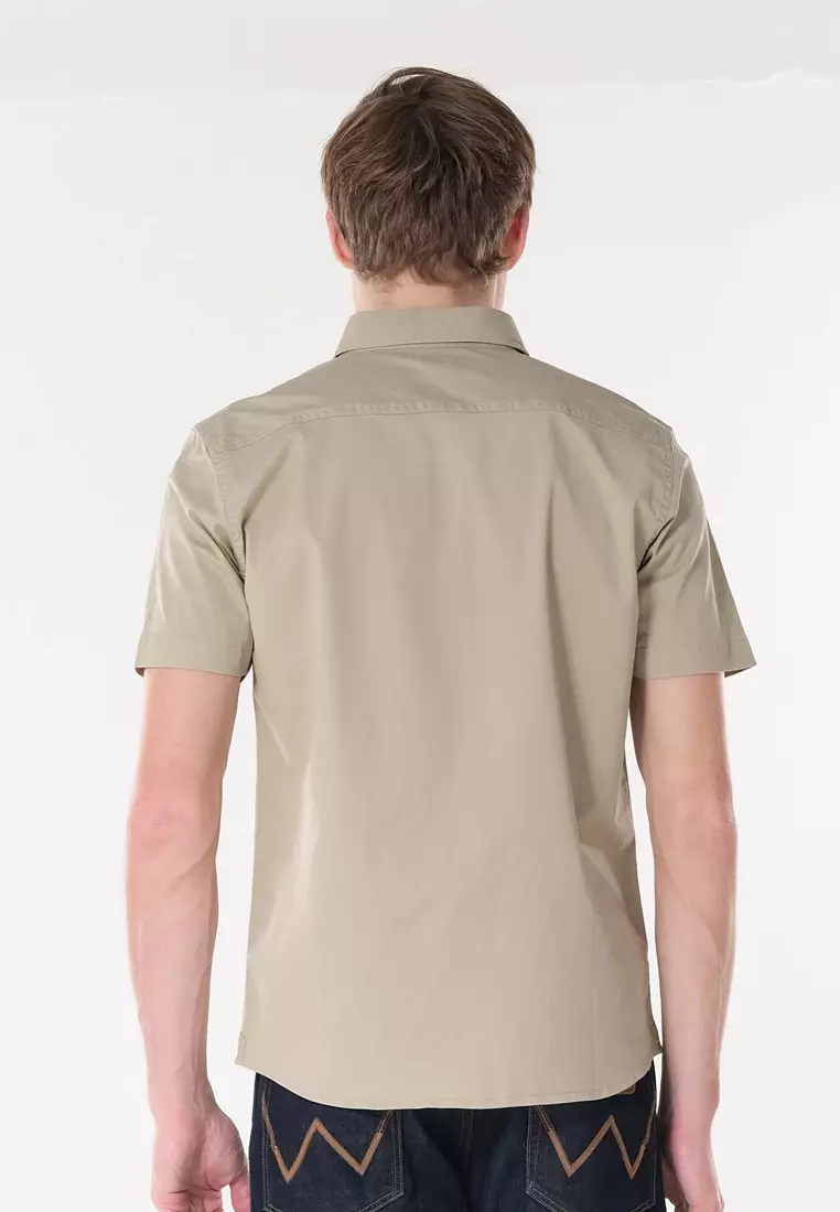 Button Down Short Sleeve Polo for Men in Light Khaki Color