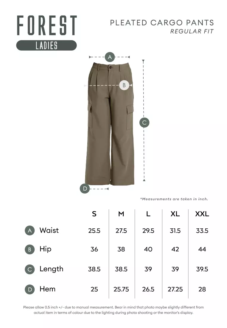 Forest Ladies Pleated Cargo Long Pants Women Wide Leg Pants | Seluar Panjang Perempuan - 810550-03DkGrey