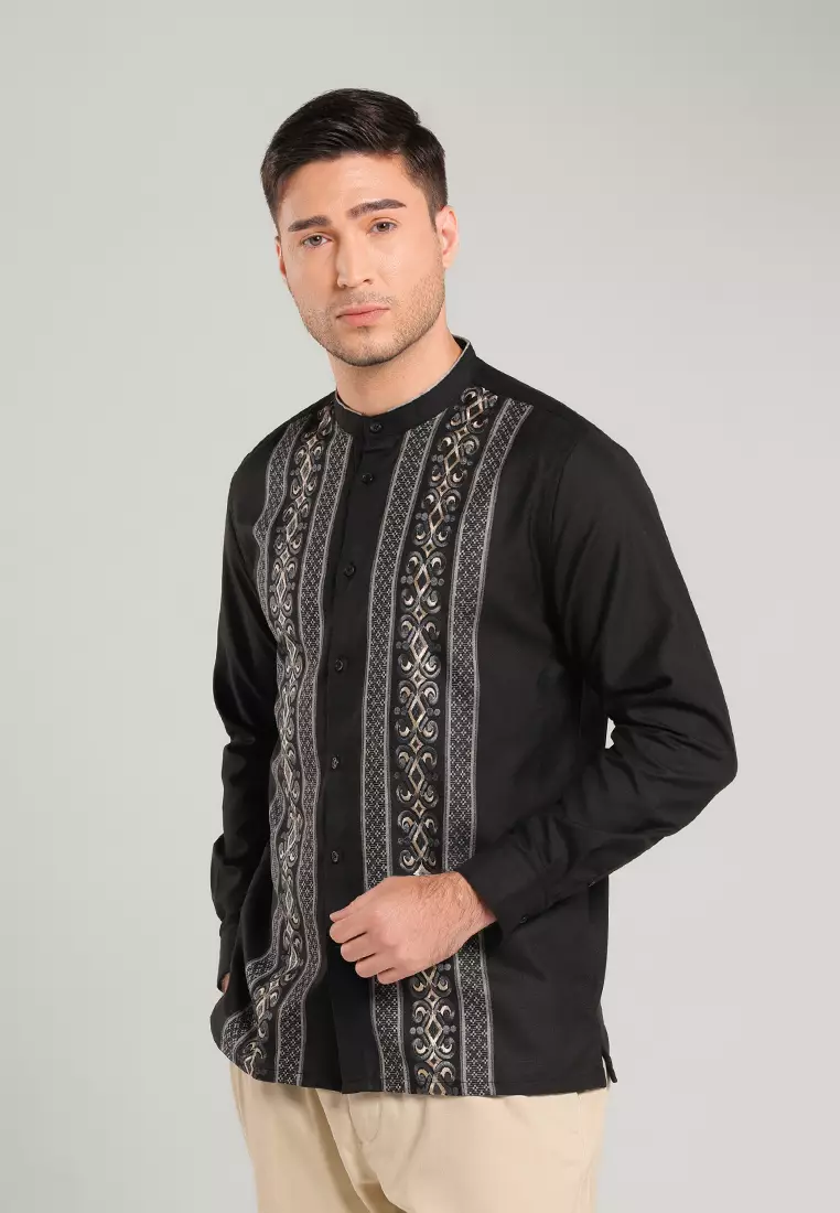 MOC Kemeja Koko Lengan Panjang Pria NIKOLAI - BLACK