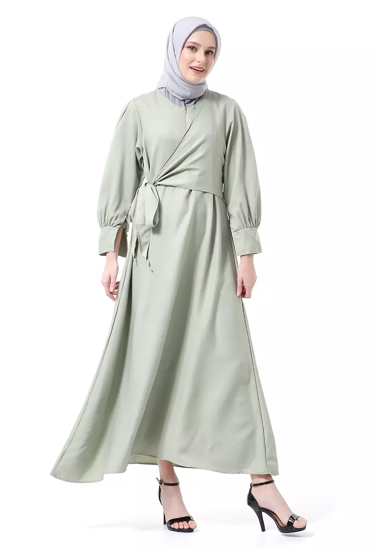 Alliyah Dress Gamis Muslimah Long Sleeve Model Balon Regular Fit Premium High Quality - Mint