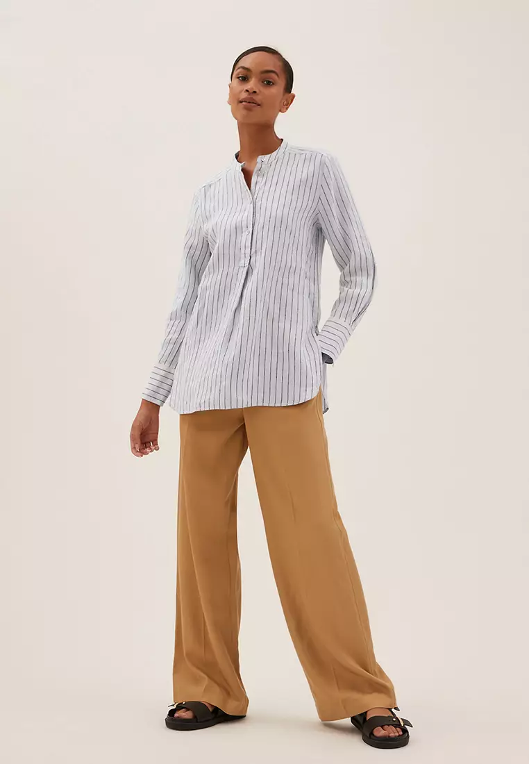 Pure Linen Longline Popover Blouse