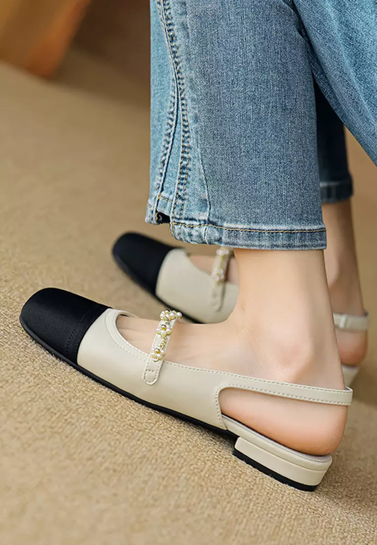 Color-blocked Slingback Mid Heels WW669-1