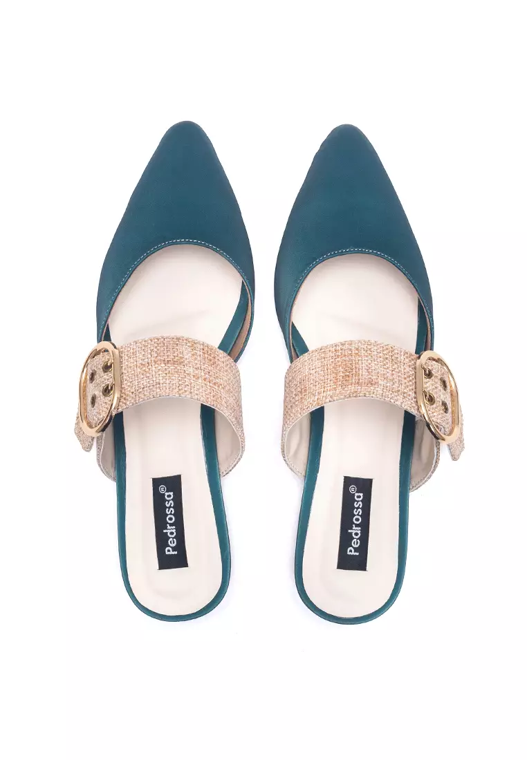 Naomi Flat Sandals Mules in Green