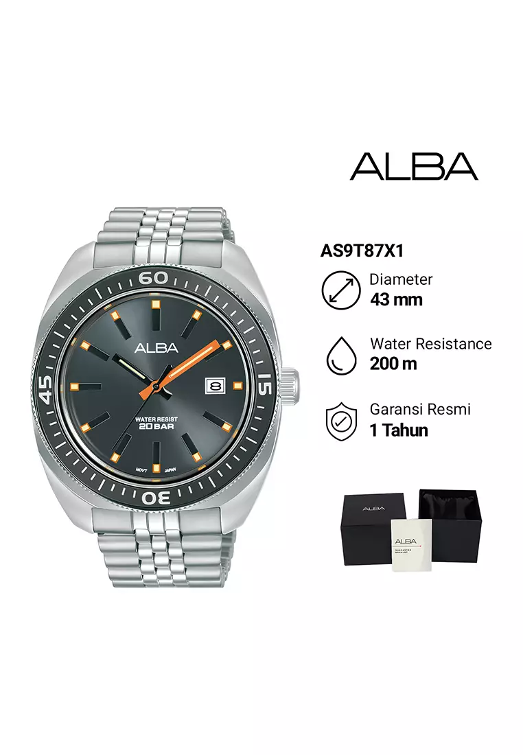 Alba Active - Jam Tangan Analog Pria - Davy's Grey Dial - All Stainless Steel - AS9T87X1