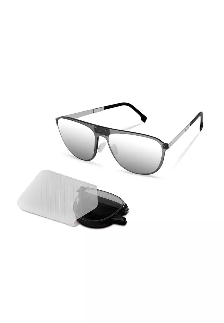 超輕極薄‧摺疊式太陽眼鏡 ROAV Oxygen O009 HALO Brush Silver / Silver Mirror 11.61