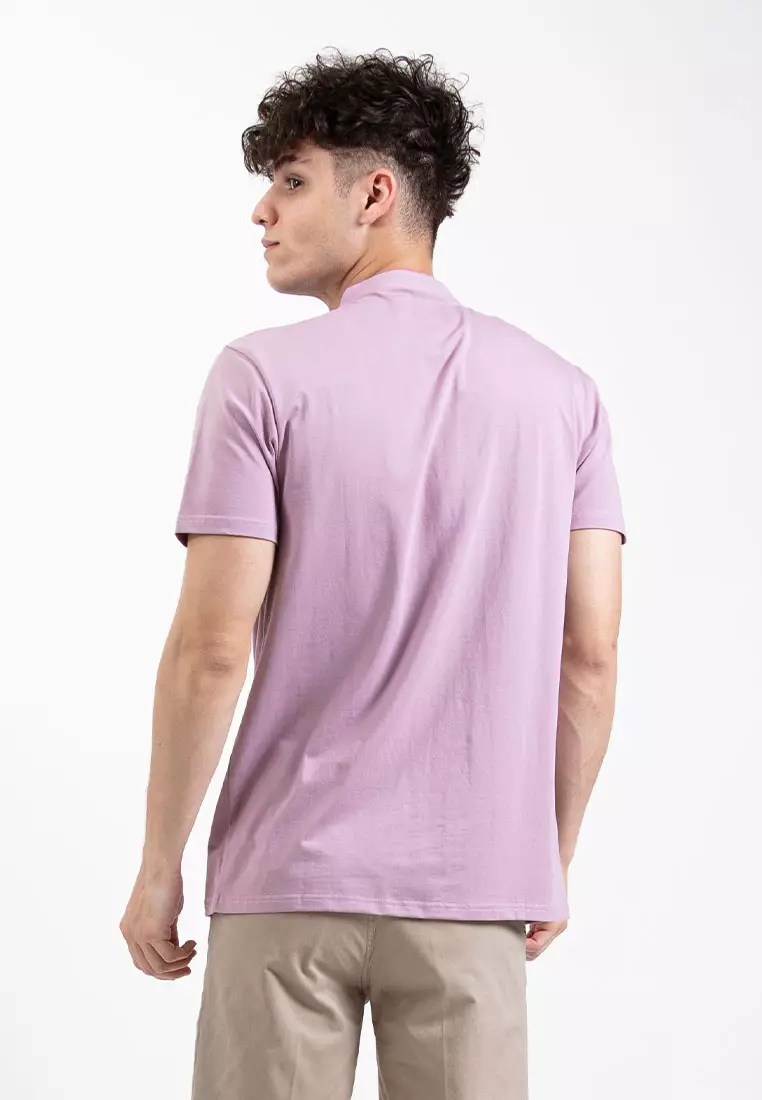 Forest Premium Weight Cotton Stretchable Mandarin Collar T Shirt Men Slim Fit Tee | 23856-76SmokePurple
