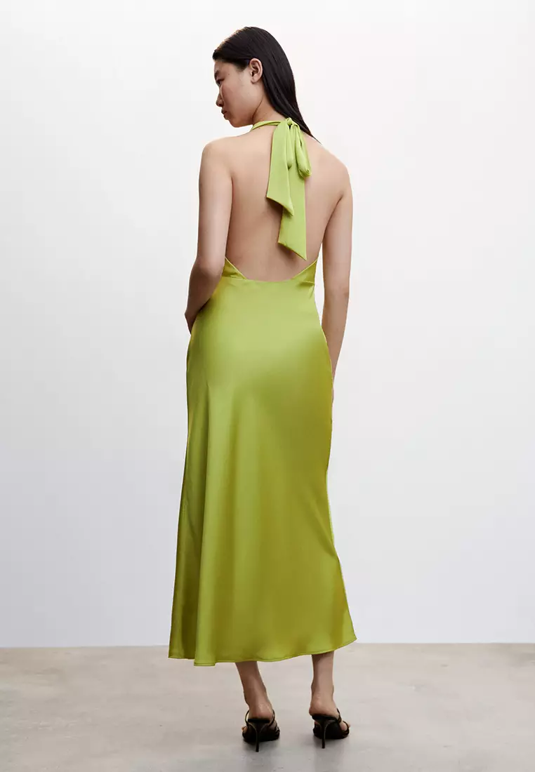 Draped Neck Satin Dress
